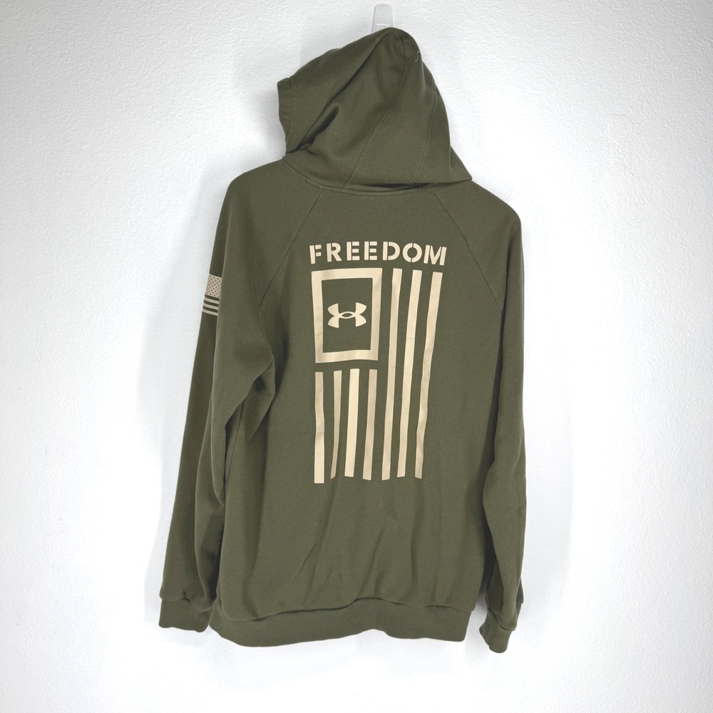 Under Armour Freedom Hoodie Mens Size L Military Green Graphic Flag Sweatshirt